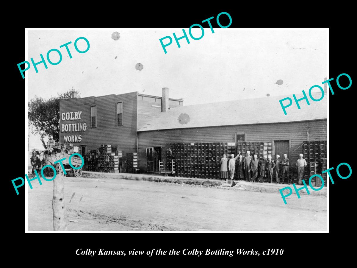 OLD LARGE HISTORIC PHOTO OF COLBY KANSAS, THE COLBY BOTTLING WORKS c1910