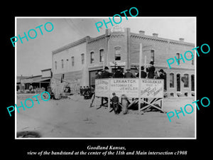 OLD LARGE HISTORIC PHOTO OF GOODLAND KANSAS, THE BANDSTAND ON MAIN STREET c1908