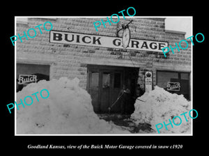 OLD LARGE HISTORIC PHOTO OF GOODLAND KANSAS, THE BUICK CARS MOTOR GARAGE c1920