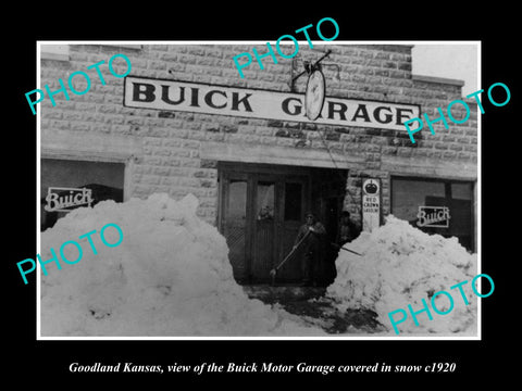 OLD LARGE HISTORIC PHOTO OF GOODLAND KANSAS, THE BUICK CARS MOTOR GARAGE c1920