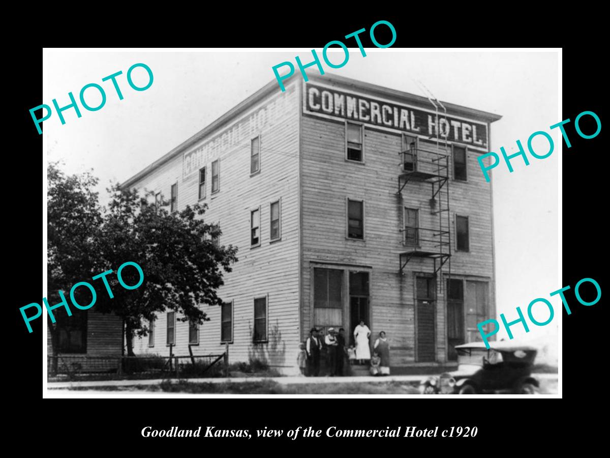 OLD LARGE HISTORIC PHOTO OF GOODLAND KANSAS, VIEW OF THE COMMERCIAL HOTEL c1920