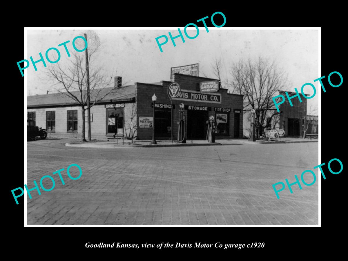 OLD LARGE HISTORIC PHOTO OF GOODLAND KANSAS, THE DAVIS MOTOR GARAGE c1920