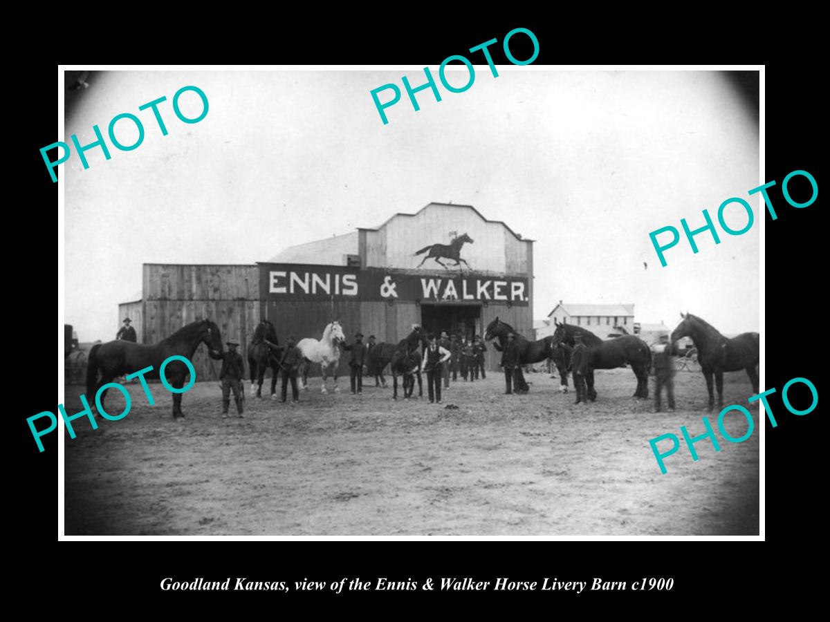 OLD LARGE HISTORIC PHOTO OF GOODLAND KANSAS, THE E&W HORSE LIVERY BARN c1900