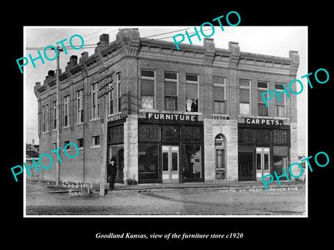 OLD LARGE HISTORIC PHOTO OF GOODLAND KANSAS, VIEW OF THE FURNITURE STORE c1920