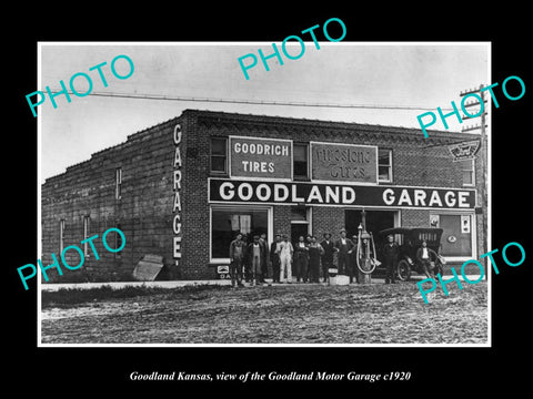 OLD LARGE HISTORIC PHOTO OF GOODLAND KANSAS, THE GOODLAND MOTOR GARAGE c1920