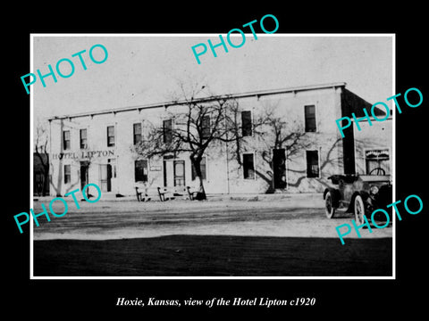 OLD LARGE HISTORIC PHOTO OF HOXIE KANSAS, VIEW OF THE HOTEL LIPTON c1920