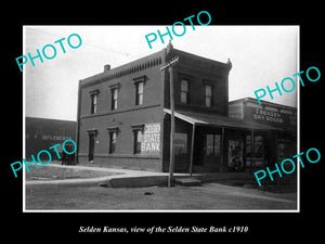 OLD LARGE HISTORIC PHOTO OF SELDEN KANSAS, VIEW OF THE SELDEN STATE BANK c1910