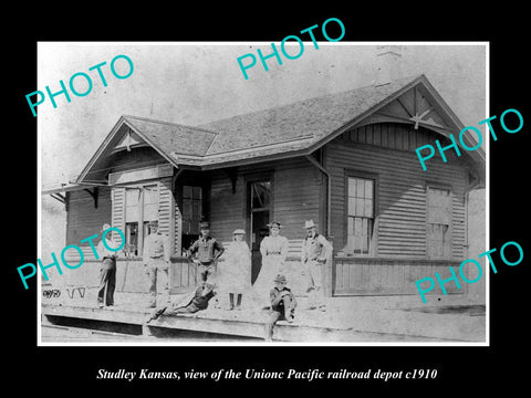 OLD LARGE HISTORIC PHOTO OF STUDLEY KANSAS, UNION PACIFIC RAILROAD DEPOT c1910