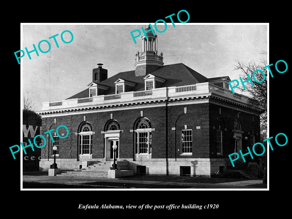 OLD LARGE HISTORIC PHOTO OF EUFAULA ALABAMA, US POST OFFICE BUILDING c1920