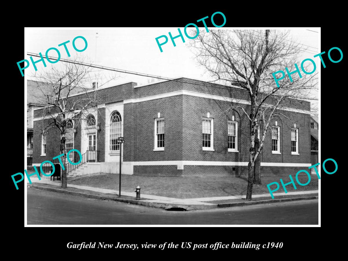 OLD LARGE HISTORIC PHOTO OF GARFIELD NEW JERSEY, US POST OFFICE BUILDING c1940