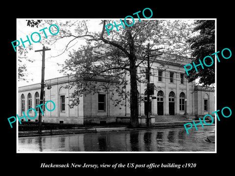 OLD LARGE HISTORIC PHOTO OF HACKENSACK NEW JERSEY, US POST OFFICE BUILDING c1920