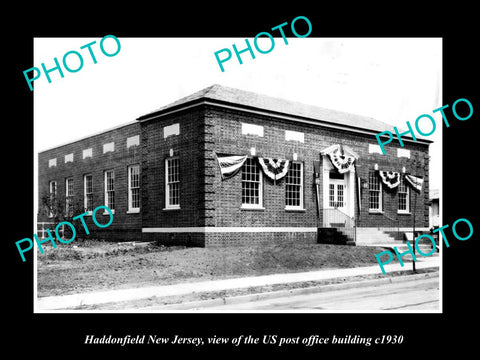 OLD LARGE HISTORIC PHOTO OF HADDONFIELD NEW JERSEY, POST OFFICE BUILDING c1930