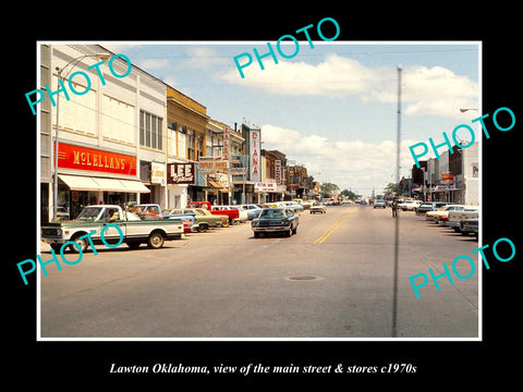 OLD LARGE HISTORIC PHOTO OF LAWTON OKLAHOMA, THE MAIN STREET & STORES c1970s