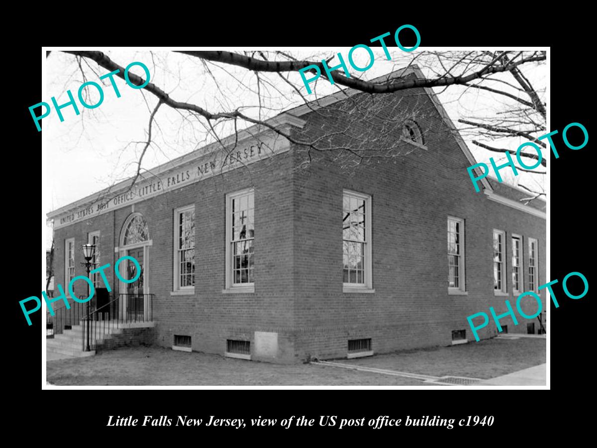 OLD LARGE HISTORIC PHOTO OF LITTLE FALLS NEW JERSEY, POST OFFICE BUILDING c1940