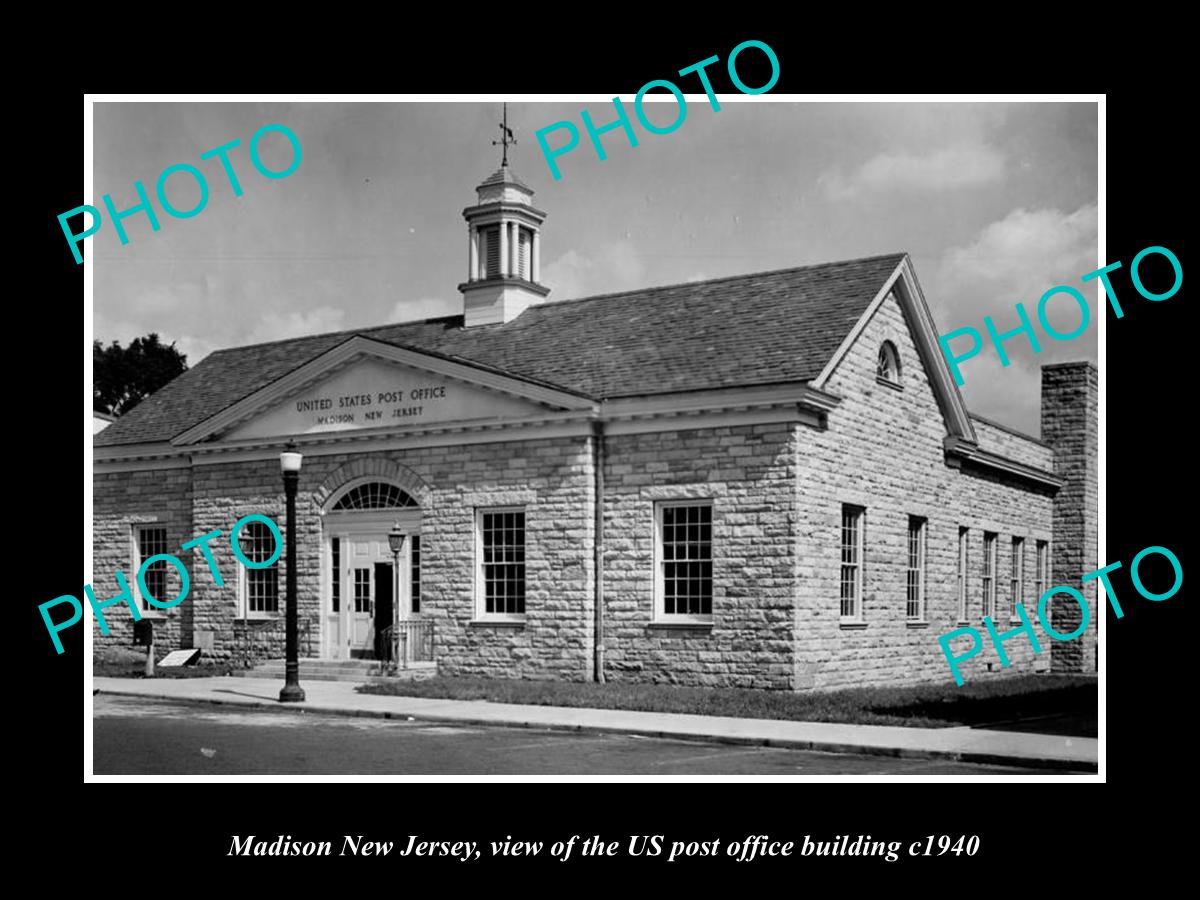 OLD LARGE HISTORIC PHOTO OF MADISON NEW JERSEY, US POST OFFICE BUILDING c1940