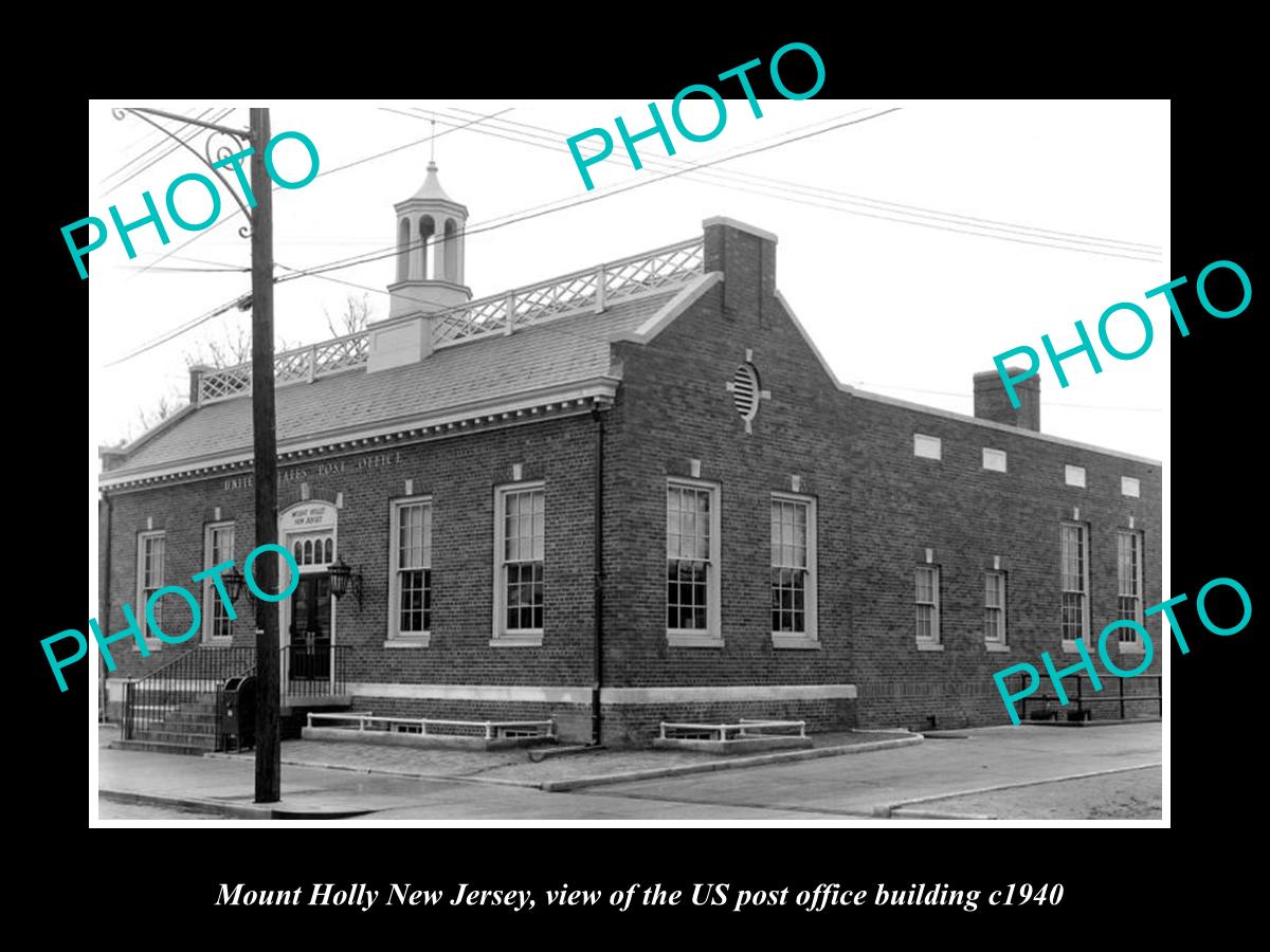 OLD LARGE HISTORIC PHOTO OF MOUNT HOLLY NEW JERSEY, US POST OFFICE BUILDING 1940