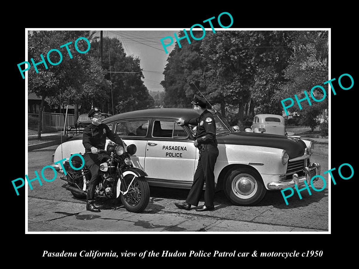 OLD LARGE HISTORIC PHOTO OF PASADENA CALIFORNIA, THE HUDSON POLICE CAR c1950