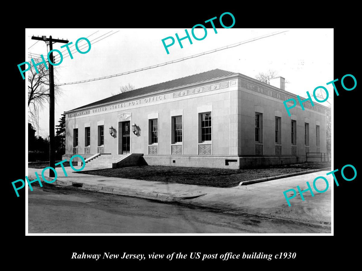 OLD LARGE HISTORIC PHOTO OF RAHWAY NEW JERSEY, US POST OFFICE BUILDING c1930