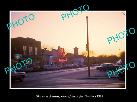 OLD LARGE HISTORIC PHOTO OF SHAWNEE KANSAS, VIEW OF THE AZTEC THEATER c1965