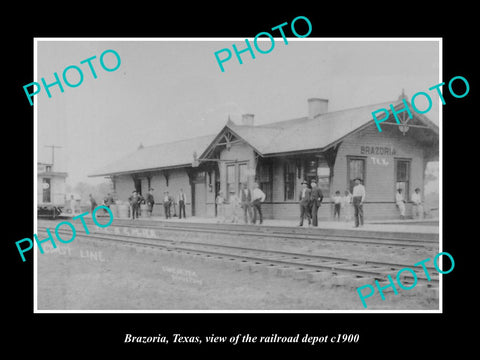 OLD LARGE HISTORIC PHOTO OF BRAZORIA TEXAS, THE RAILROAD DEPOT STATION c1900