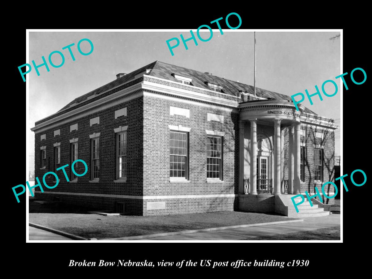 OLD LARGE HISTORIC PHOTO OF BROKEN BOW NEBRASKA, US POST OFFICE BUILDING c1930