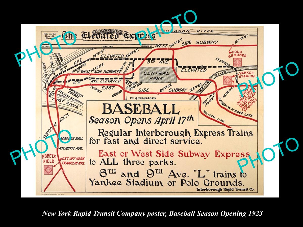 OLD LARGE HISTORIC PHOTO OF NEW YORK RAPID RAILROAD POSTER, 1923 BASEBALL SEASON