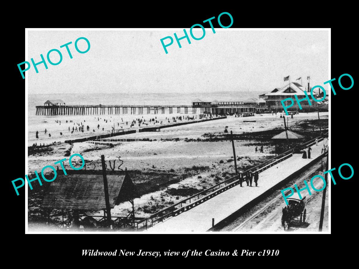 OLD LARGE HISTORIC PHOTO OF WILDWOOD NEW JERSEY, THE PIER & CASINO c1910