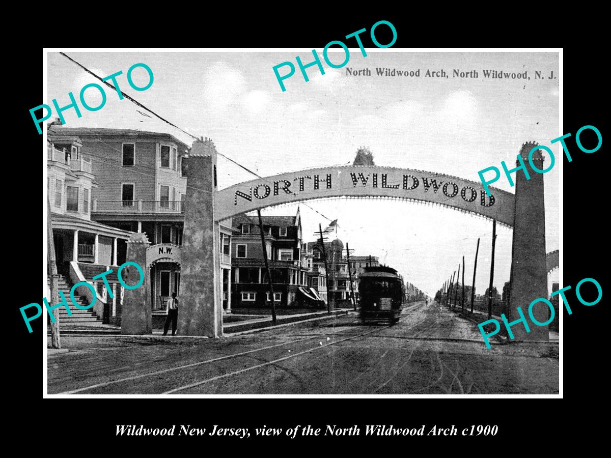 OLD LARGE HISTORIC PHOTO OF WILDWOOD NEW JERSEY, THE NORTH WILDWOOD ARCH c1900