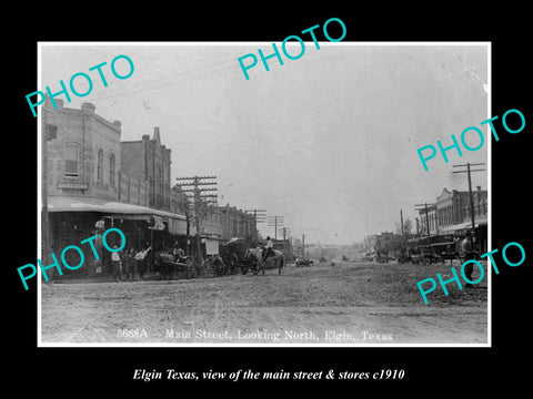 OLD LARGE HISTORIC PHOTO OF ELGIN TEXAS, VIEW OF THE MAIN STREET & STORES c1910