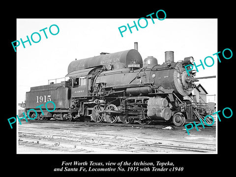 OLD LARGE HISTORIC PHOTO OF FORT WORTH TEXAS, SANTA FE RAILROAD LOCO 1915 c1940