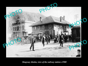 OLD LARGE HISTORIC PHOTO OF SKAGWAY ALASKA, THE RAILWAY STATION c1900