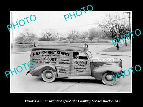 OLD LARGE HISTORIC PHOTO OF VICTORIA BC CANADA, ABC CHIMNEY SERVICE TRUCK c1945