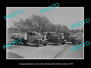 OLD LARGE HISTORIC PHOTO OF LEXINGTON KENTUCKY, THE AKERMAN BEER TRUCKS c1930