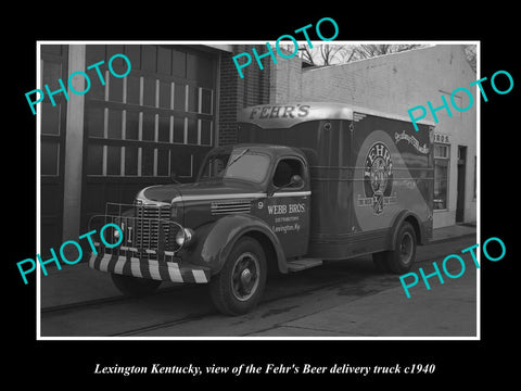 OLD LARGE HISTORIC PHOTO OF LEXINGTON KENTUCKY, THE FEHRS BEER TRUCK c1940