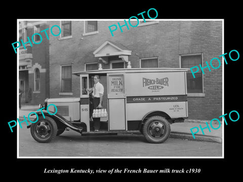 OLD LARGE HISTORIC PHOTO OF LEXINGTON KENTUCKY, THE FRENCH BAUER MILK TRUCK 1930