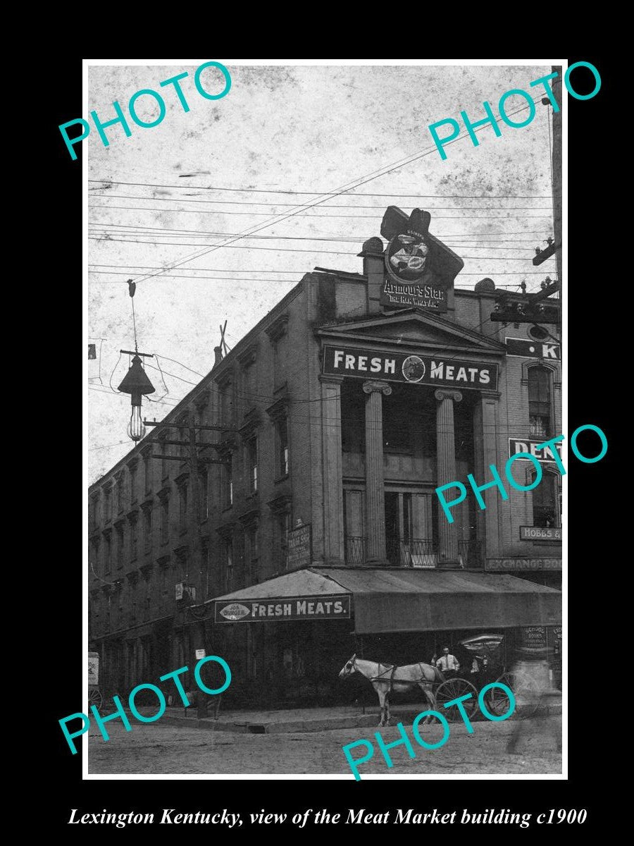 OLD LARGE HISTORIC PHOTO OF LEXINGTON KENTUCKY, THE MEAT MARKET BUILDING c1900