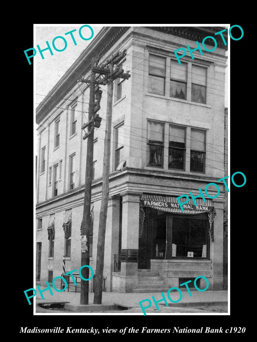 OLD LARGE HISTORIC PHOTO OF MADISONVILLE KENTUCKY, FARMERS NATIONAL BANK c1920