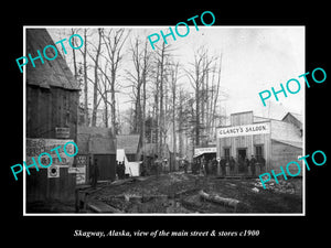 OLD LARGE HISTORIC PHOTO OF SKAGWAY ALASKA, THE MAIN STREET & STORES c1900