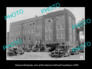 OLD LARGE HISTORIC PHOTO OF SOMERSET KENTUCKY, THE COURT HOUSE & JAIL c1940