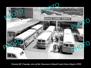 OLD LARGE HISTORIC PHOTO OF VICTORIA BC CANADA, THE VI COACHES BUS DEPOT c1950