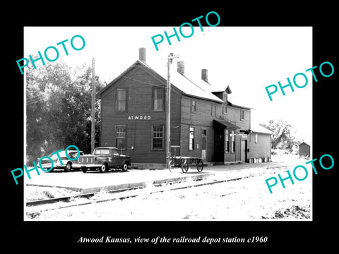 OLD LARGE HISTORIC PHOTO OF ATWOOD KANSAS, THE RAILROAD DEPOT STATION c1960