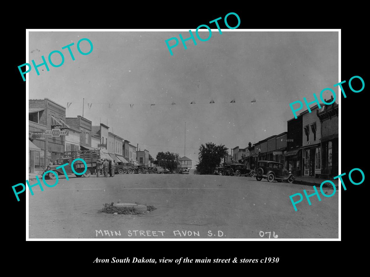 OLD LARGE HISTORIC PHOTO OF AVON SOUTH DAKOTA, THE MAIN ST & STORES c1930