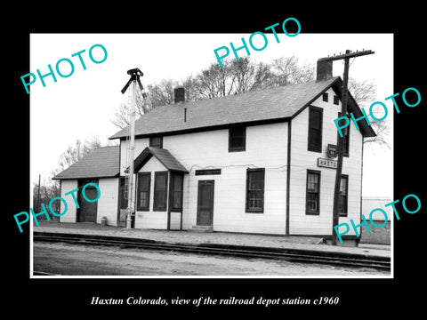 OLD LARGE HISTORIC PHOTO OF HAXTUN COLORADO, THE RAILROAD DEPOT STATION c1960