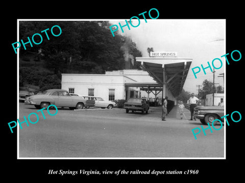 OLD LARGE HISTORIC PHOTO OF HOT SPRINGS VIRGINIA RAILROAD DEPOT STATION c1960