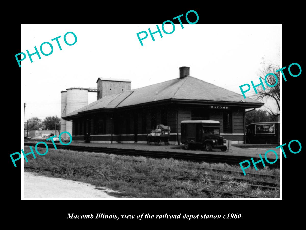 OLD LARGE HISTORIC PHOTO OF MACOMB ILLINOIS, THE RAILROAD DEPOT STATION c1960