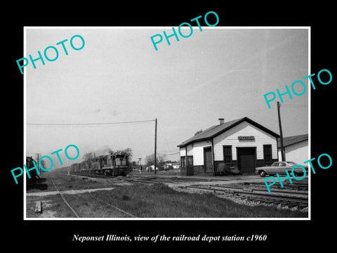 OLD LARGE HISTORIC PHOTO OF NEPONSET ILLINOIS, THE RAILROAD DEPOT STATION c1960