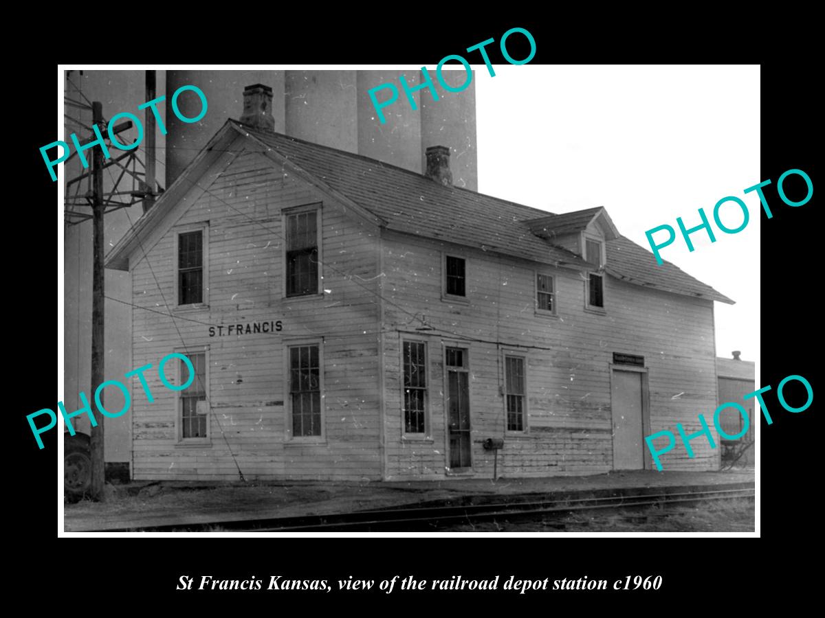 OLD LARGE HISTORIC PHOTO OF ST FRANCIS KANSAS, THE RAILROAD DEPOT STATION c1960