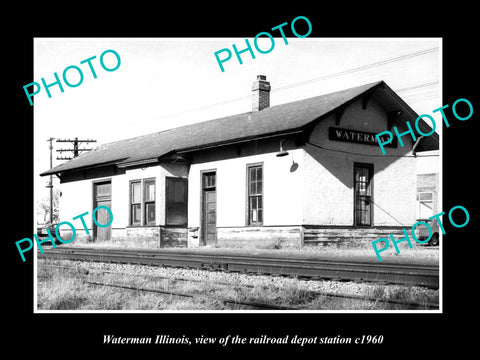 OLD LARGE HISTORIC PHOTO OF WATERMAN ILLINOIS, THE RAILROAD DEPOT STATION c1960