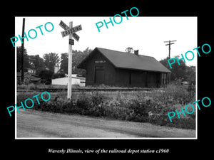 OLD LARGE HISTORIC PHOTO OF WAVERLY ILLINOIS, THE RAILROAD DEPOT STATION c1960