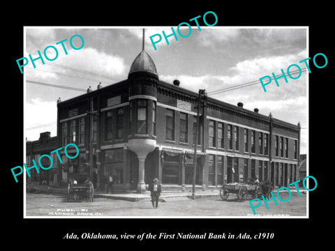 OLD LARGE HISTORIC PHOTO OF ADA OKLAHOMA, THE FIRST NATIONAL BANK BUILDING c1910